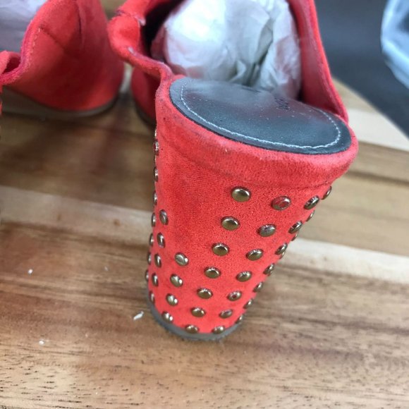 Worthington Orange Faux Suede Peep Toe Mules Slip On Shoes Womens Size 6 - Picture 4 of 8